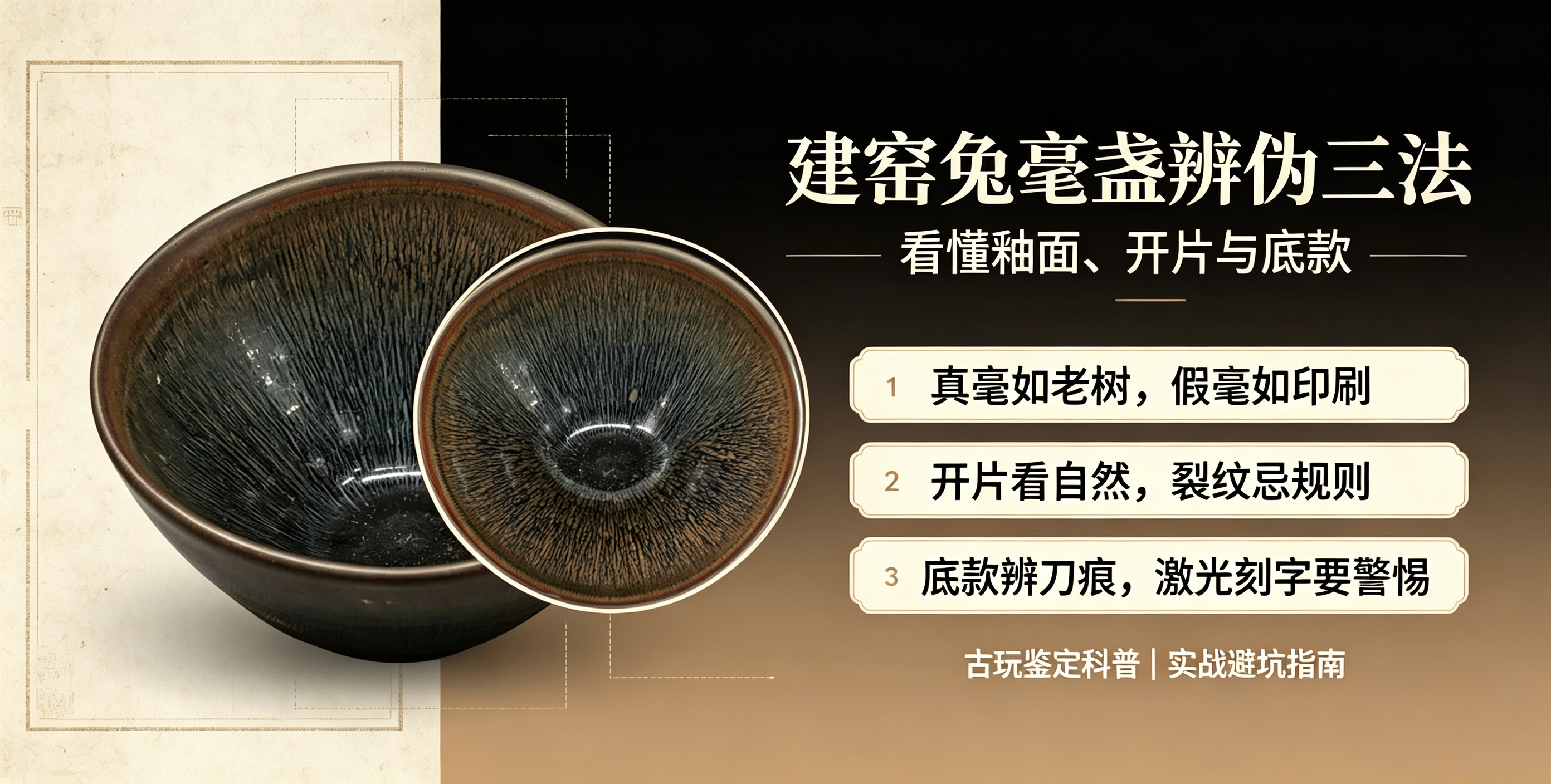 建窑兔毫盏，真假兔毫特征对比